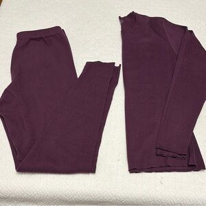 Dark Purple Thermal Long Sleeve Top and Pants Set, Size XS Women’s